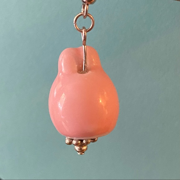 New Pink Love Bunny Heart Porcelain Earrings - Picture 2 of 2